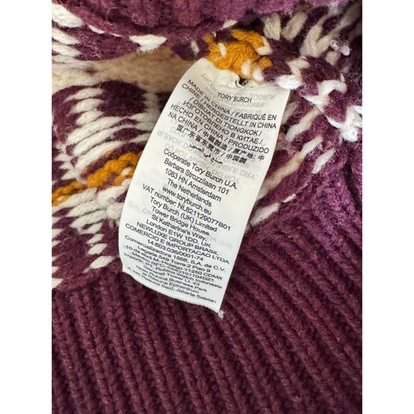 ✨ Tory Burch 100% Wool Fair Isle Sweater – Burgundy/Cream/Mustard – Size XL ✨ - Picture 11 of 12